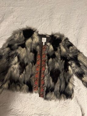 Leith Black Faux Fur Trim Coat - Leith